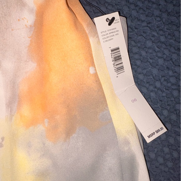 DKNYC Asymmetrical Watercolor Wrap Skirt in Orange, Gray & Yellow Sz 6 NWT - Picture 12 of 17